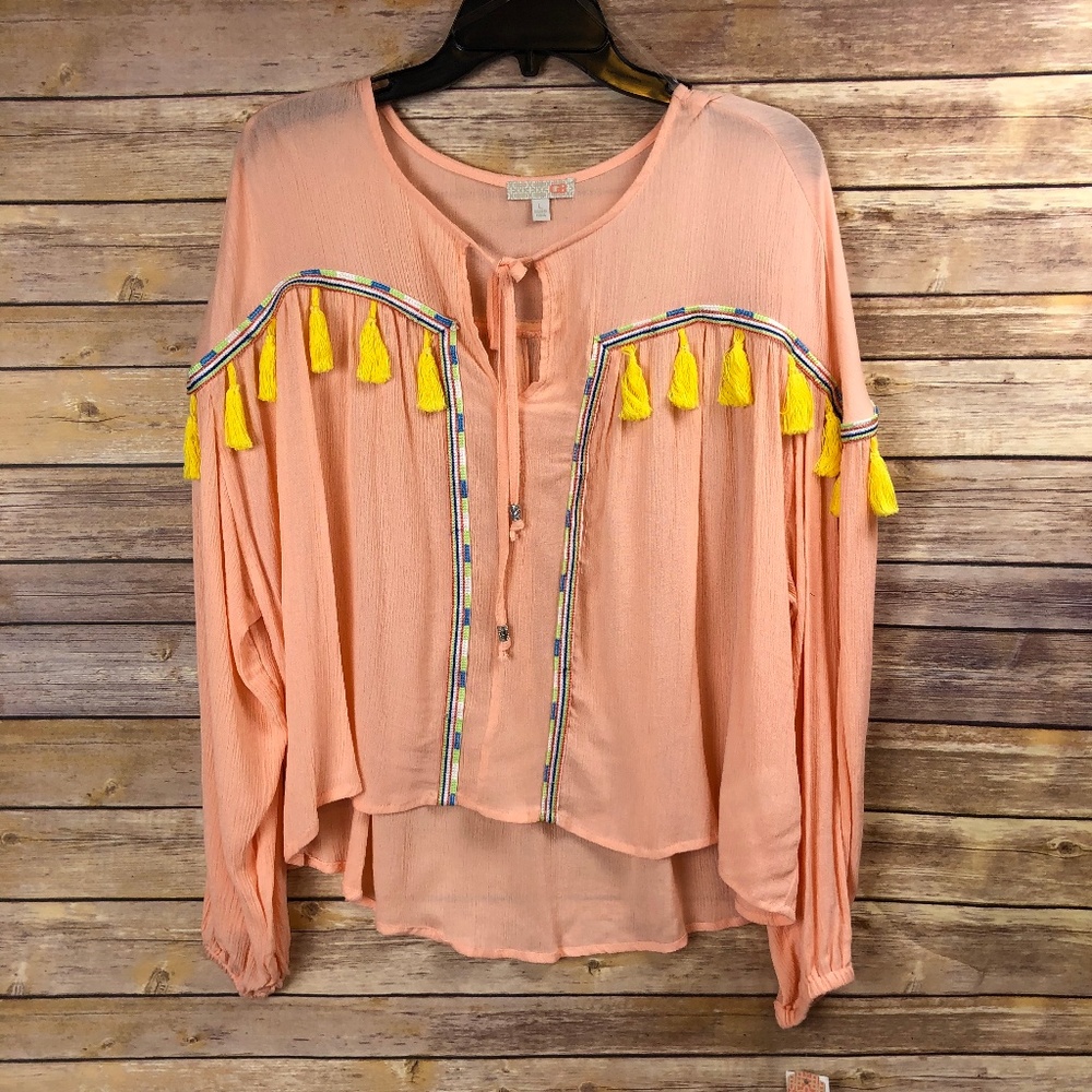 Gianni Bini NWT Tassel Long Sleeve Peasant Top - Picture 3 of 5
